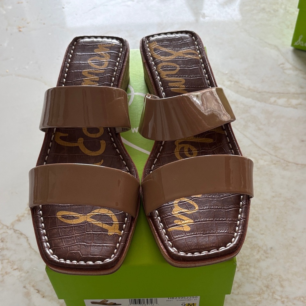 Sam Edelman Tan (Almond color) Slide Sandals with cork heel. Never worn